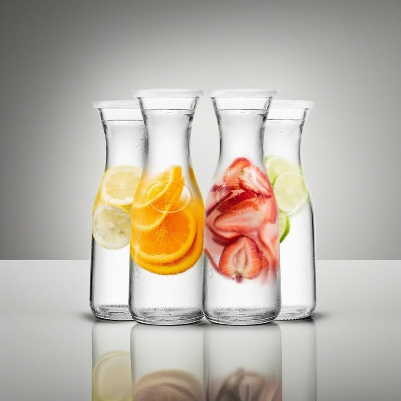 Kook Glass Carafe, Mimosa Bar Supplies, Carafe Pitchers with Lid, Glass Water Pitcher, Drink Dispensers for Parties, Tea, Wine, and Juice, Plastic Lids, Dishwasher Safe, 35 oz (set of 4) - Image 5