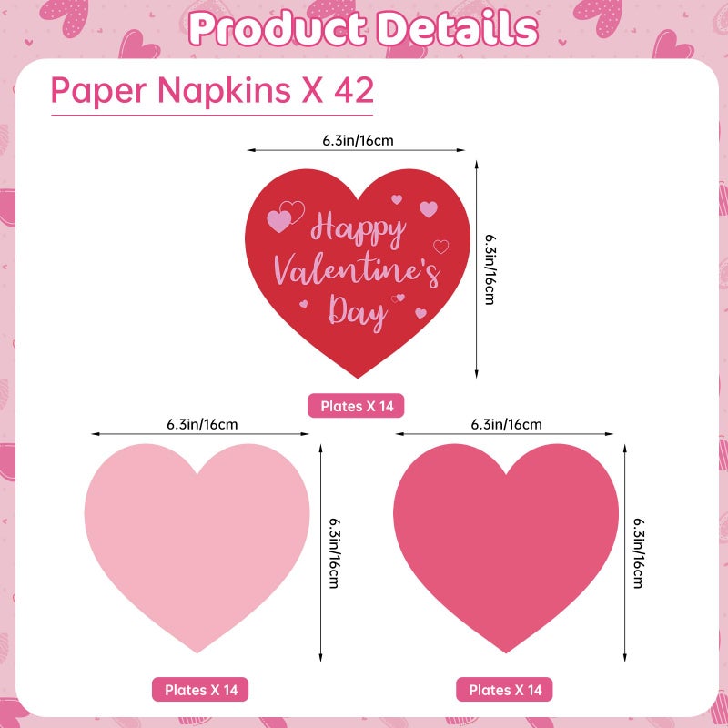 Litmitfu 42 Pack Happy Valentines Napkins - Valentine Day Heart Napkin, Red Pink Heart Shape Disposable Luncheon Dinner Paper Napkins Set for Valentines Day Party Supplies Favors Table Decorations, 3 Styles - Image 3