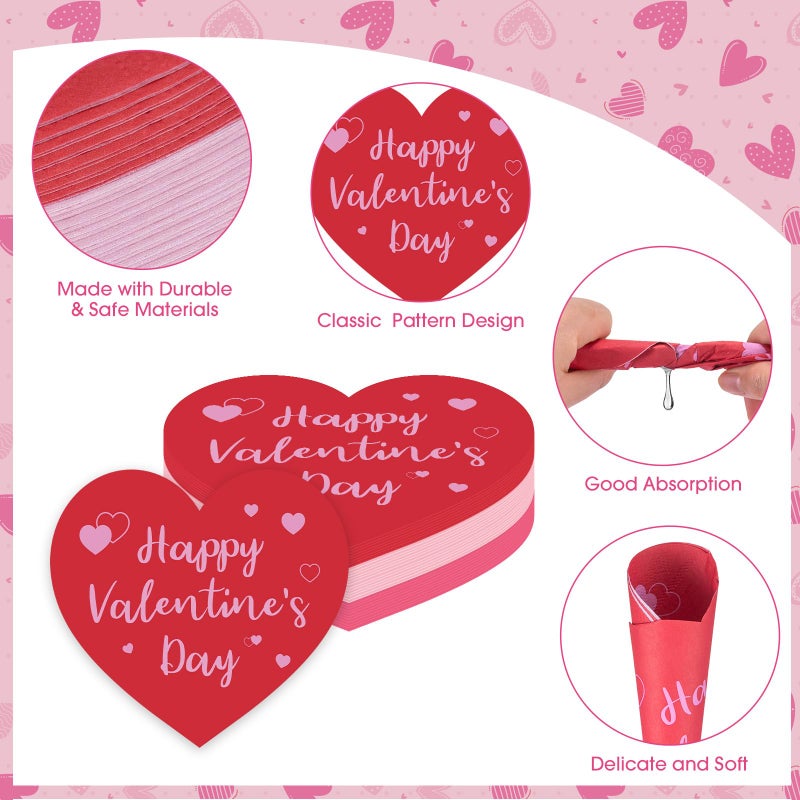 Litmitfu 42 Pack Happy Valentines Napkins - Valentine Day Heart Napkin, Red Pink Heart Shape Disposable Luncheon Dinner Paper Napkins Set for Valentines Day Party Supplies Favors Table Decorations, 3 Styles - Image 4