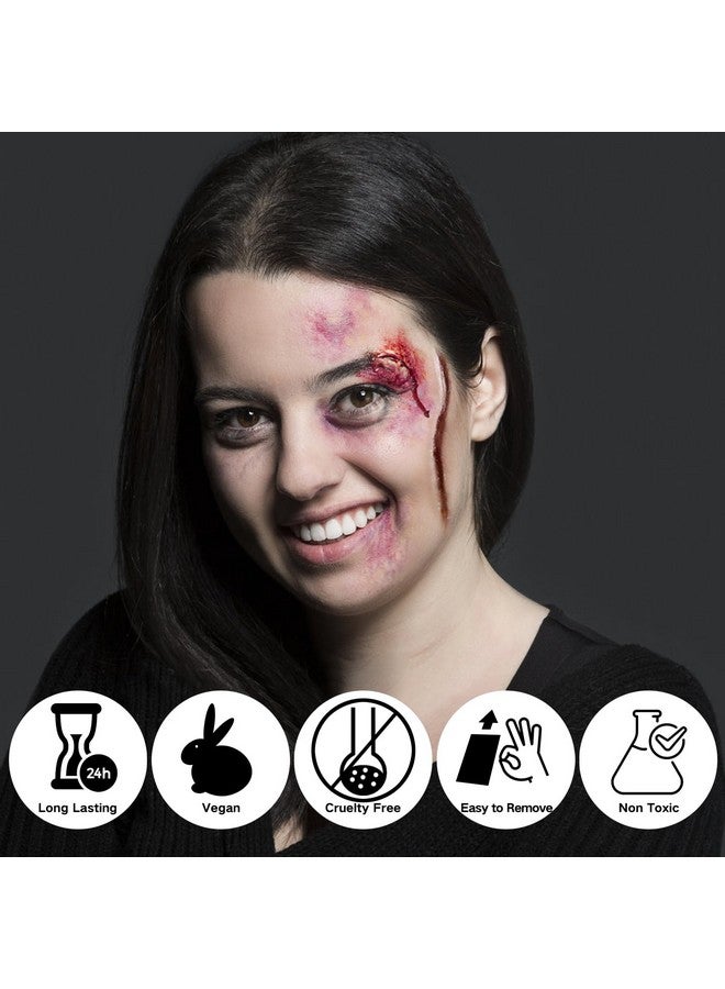 paminify 6 Color Bruise Wheel Body Paint ,Rigid Collodion With Brush, Halloween Bruise Special Effects Makeup Kit With 2 White Sponges Sfx Fake Scar Bruise Makeup Kit - Image 2