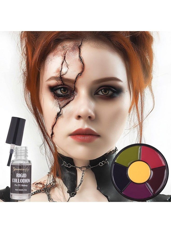 paminify 6 Color Bruise Wheel Body Paint ,Rigid Collodion With Brush, Halloween Bruise Special Effects Makeup Kit With 2 White Sponges Sfx Fake Scar Bruise Makeup Kit - Image 3