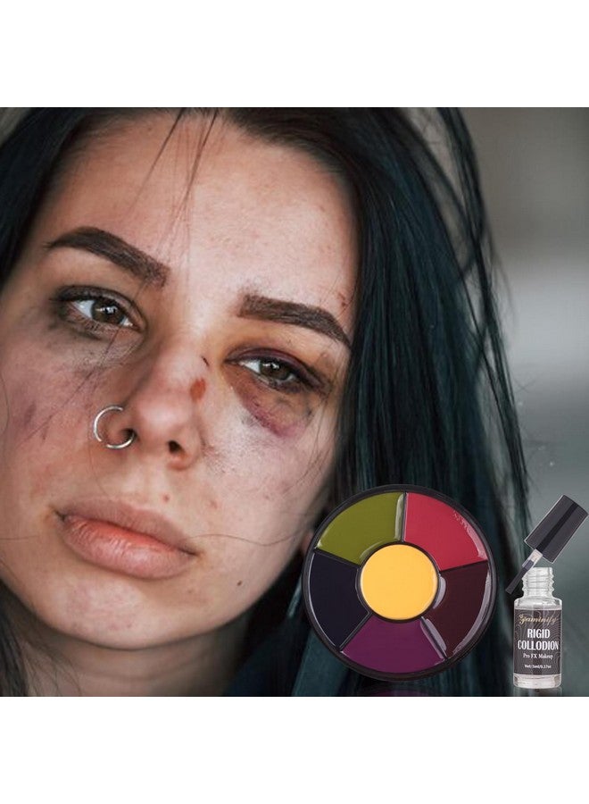paminify 6 Color Bruise Wheel Body Paint ,Rigid Collodion With Brush, Halloween Bruise Special Effects Makeup Kit With 2 White Sponges Sfx Fake Scar Bruise Makeup Kit - Image 5