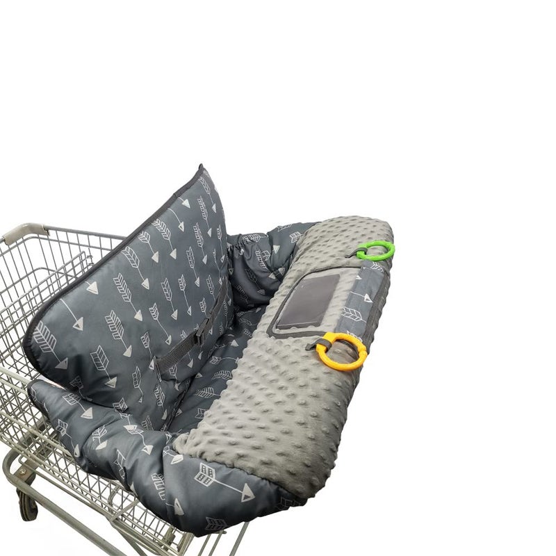 RHYDEER Shopping cart Cover for Babieshigh Chair Cover Dotted Minky Touching Multi in 1 Design 360 Full Protection roll in and go Universal fit Grey - Image 2