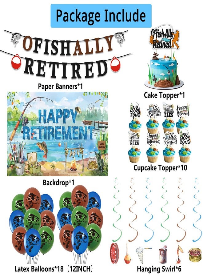 Roetyce Retirement Party Decorations Men Women, Ofishally Retired Banner Balloons Cake Topper Hanging Swirls Kit, Gone Fishing Themed Happy Retirement Party Supplies for Coworker Photo Backdrop - Image 2