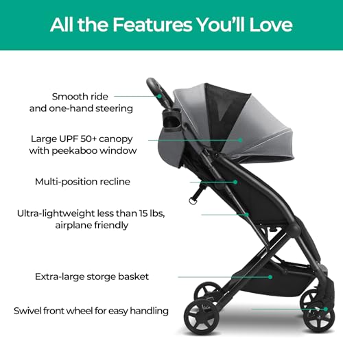 Mompush Lithe Lightweight Stroller, Compact One-Hand Fold Travel Stroller for Airplane Friendly, Reclining Seat and Large Canopy, with Rain Cover & Travel Carry Bag & Cup Holder - Image 2