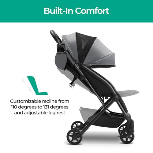 Mompush Lithe Lightweight Stroller, Compact One-Hand Fold Travel Stroller for Airplane Friendly, Reclining Seat and Large Canopy, with Rain Cover & Travel Carry Bag & Cup Holder - Image 3