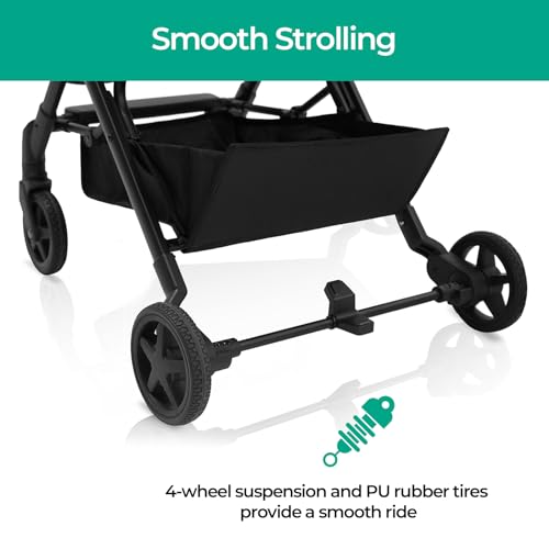 Mompush Lithe Lightweight Stroller, Compact One-Hand Fold Travel Stroller for Airplane Friendly, Reclining Seat and Large Canopy, with Rain Cover & Travel Carry Bag & Cup Holder - Image 5