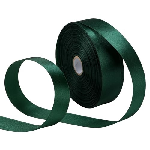 SDZMDL Dark Green Ribbon for Gift Wrapping, Satin Fabric Roll for Mother's Day Bows Making & Floral Bouquets. 1 inch x 50 Yards - Image 1