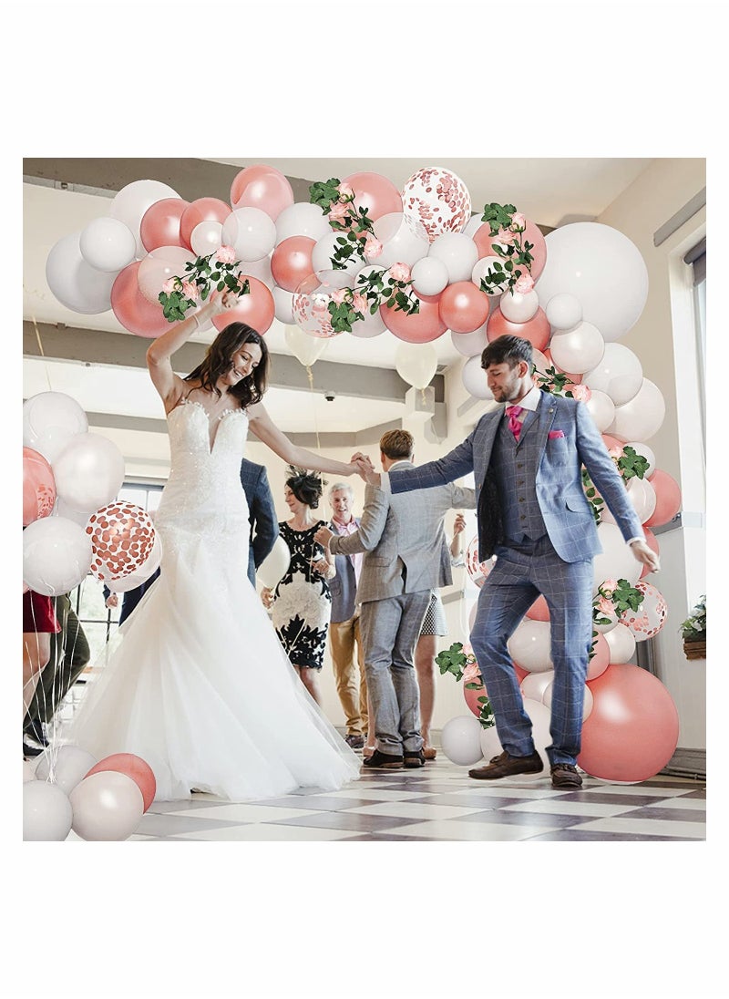 KASTWAVE - Rose Gold White Balloon Garland Arch Kit with Rose Vines Rose Gold Floral Birthday Party Decorations Supplies for Bridal Shower Bachelorette Baby Shower Birthday Decorations for Girls Women - Image 1