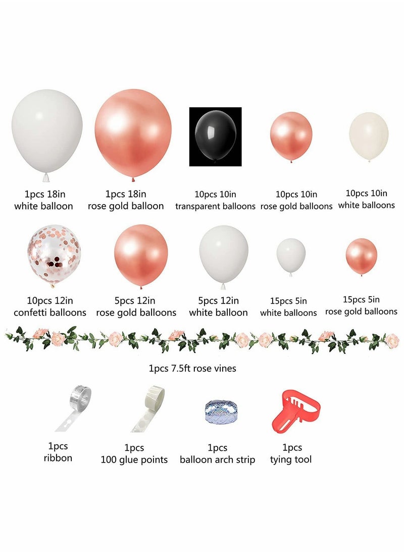 KASTWAVE - Rose Gold White Balloon Garland Arch Kit with Rose Vines Rose Gold Floral Birthday Party Decorations Supplies for Bridal Shower Bachelorette Baby Shower Birthday Decorations for Girls Women - Image 1