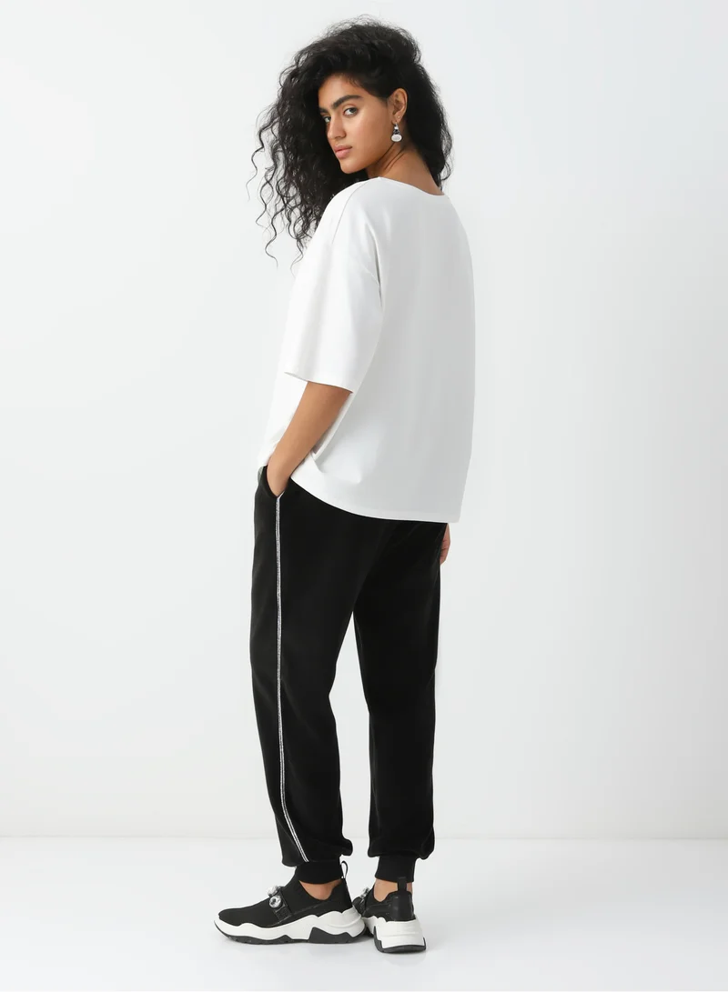 Sei Tu Women's Cotton Loose-fit t-shirt with a popcorn print White
