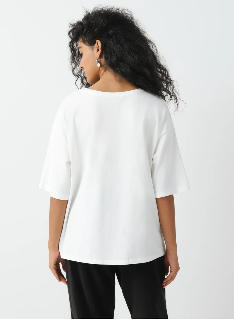 Sei Tu Women's Cotton Loose-fit t-shirt with a popcorn print White