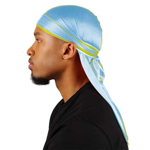 Superstitch Supersilky Ultra Silky Durag x Wavebuilder | 30+ Styles Premium Designer Durags for Men | 360 Waves | Light Blue and Light Green (Lime Ice) - Image 5