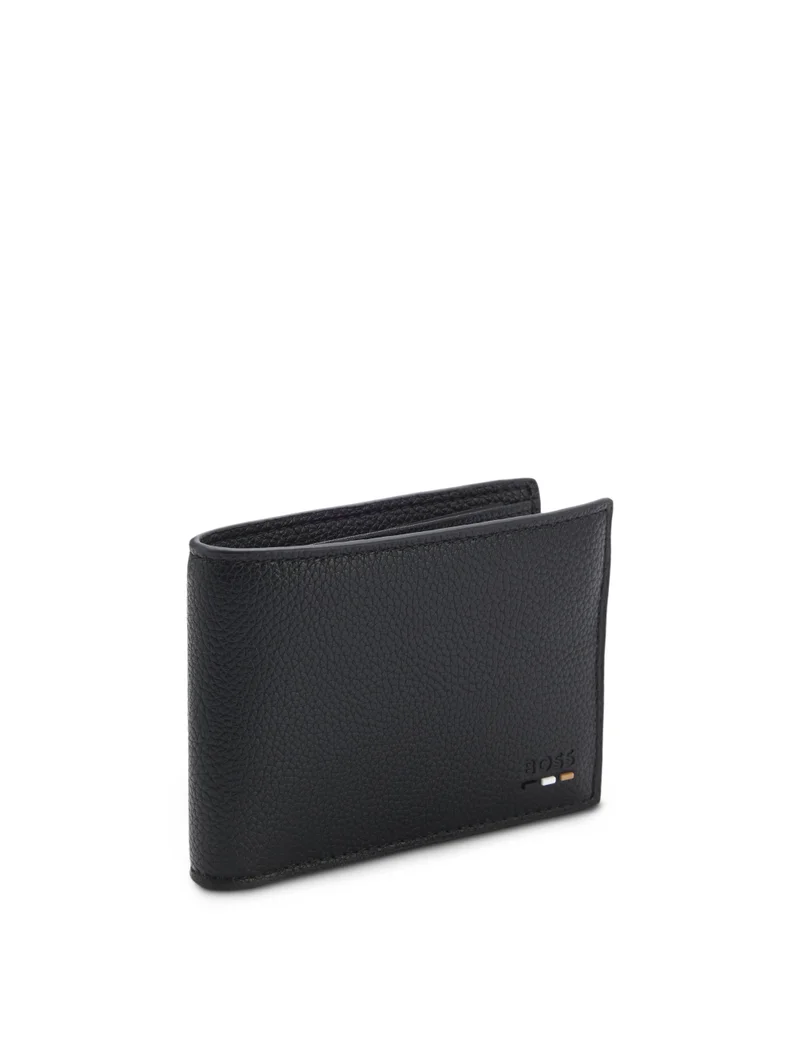 BOSS Grained folding wallet with signature-stripe trim