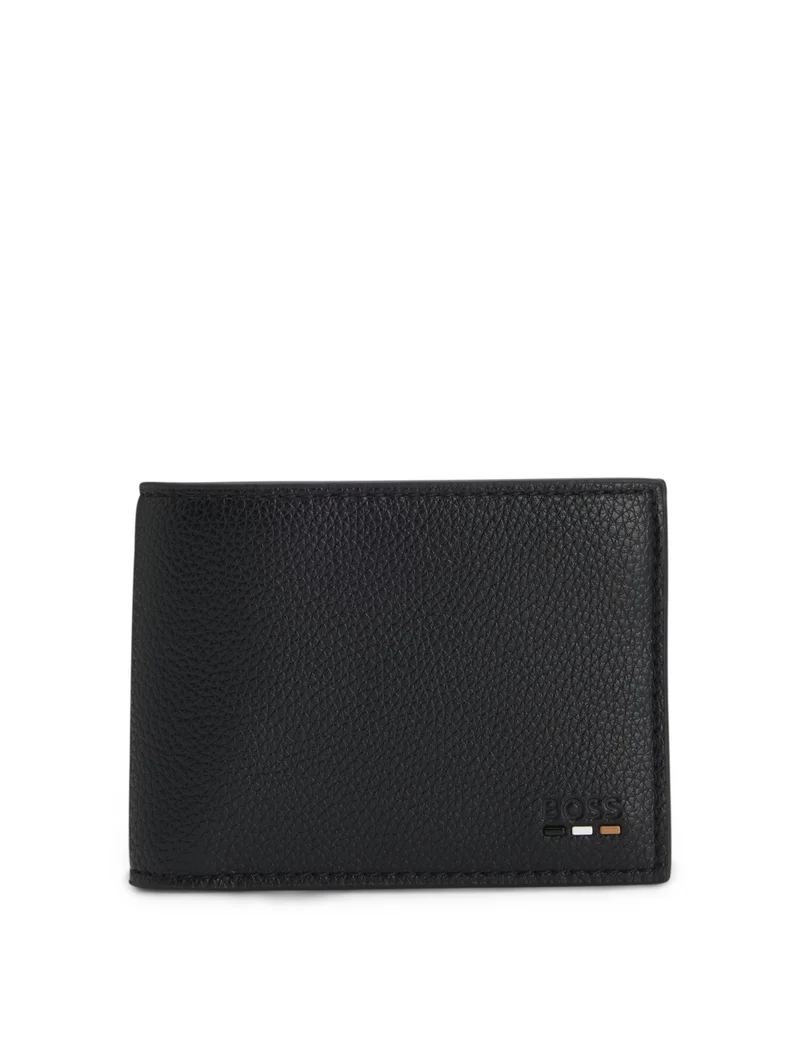 Grained folding wallet with signature-stripe trim