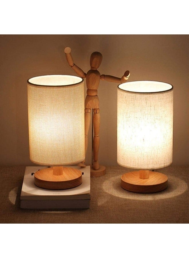 MIXDE Bedside Table Lamp, USB switch cable LED Bedrooms Lamps, Nightstand Desk Lamp, Minimalist Solid Wood Round Base with Fabric Shade for Living Room, Kids Room, Office - Image 4