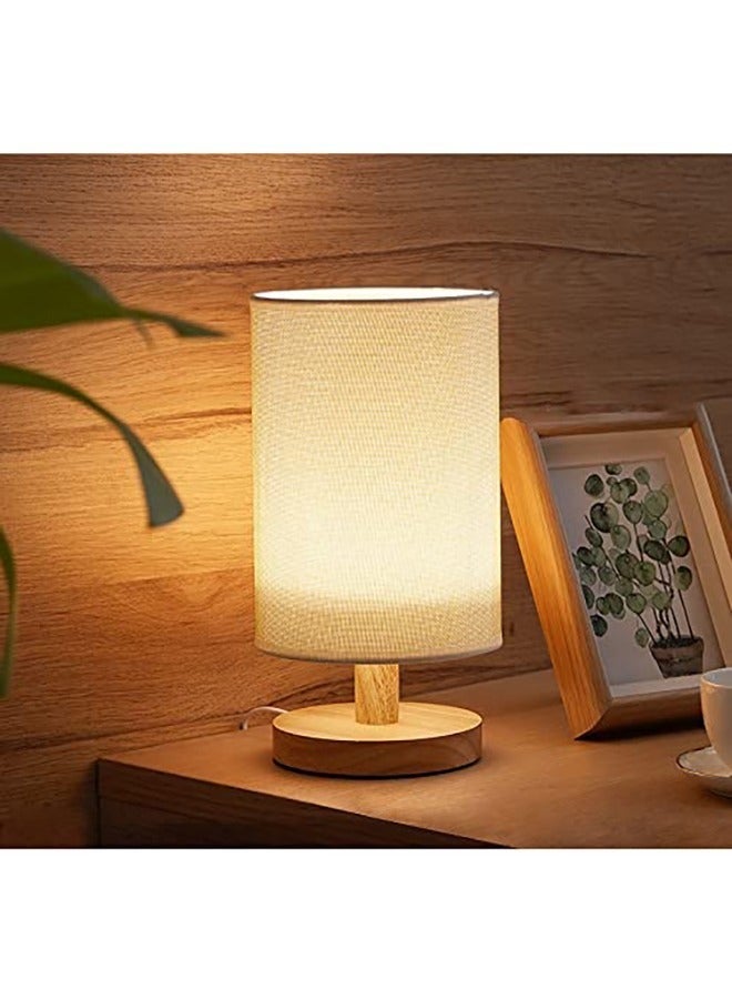 MIXDE Bedside Table Lamp, USB switch cable LED Bedrooms Lamps, Nightstand Desk Lamp, Minimalist Solid Wood Round Base with Fabric Shade for Living Room, Kids Room, Office - Image 1