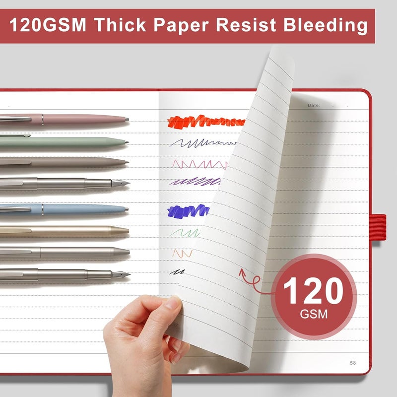 دفتر ملاحظات A5 مسطر - 120 GSM ورق غلاف صلب للعمل، 160 صفحة مسطرة جامعية، دفتر كتابة جلدي للنساء والرجال والعمل والمدرسة، 14.5 × 21 سم - أحمر - Image 2