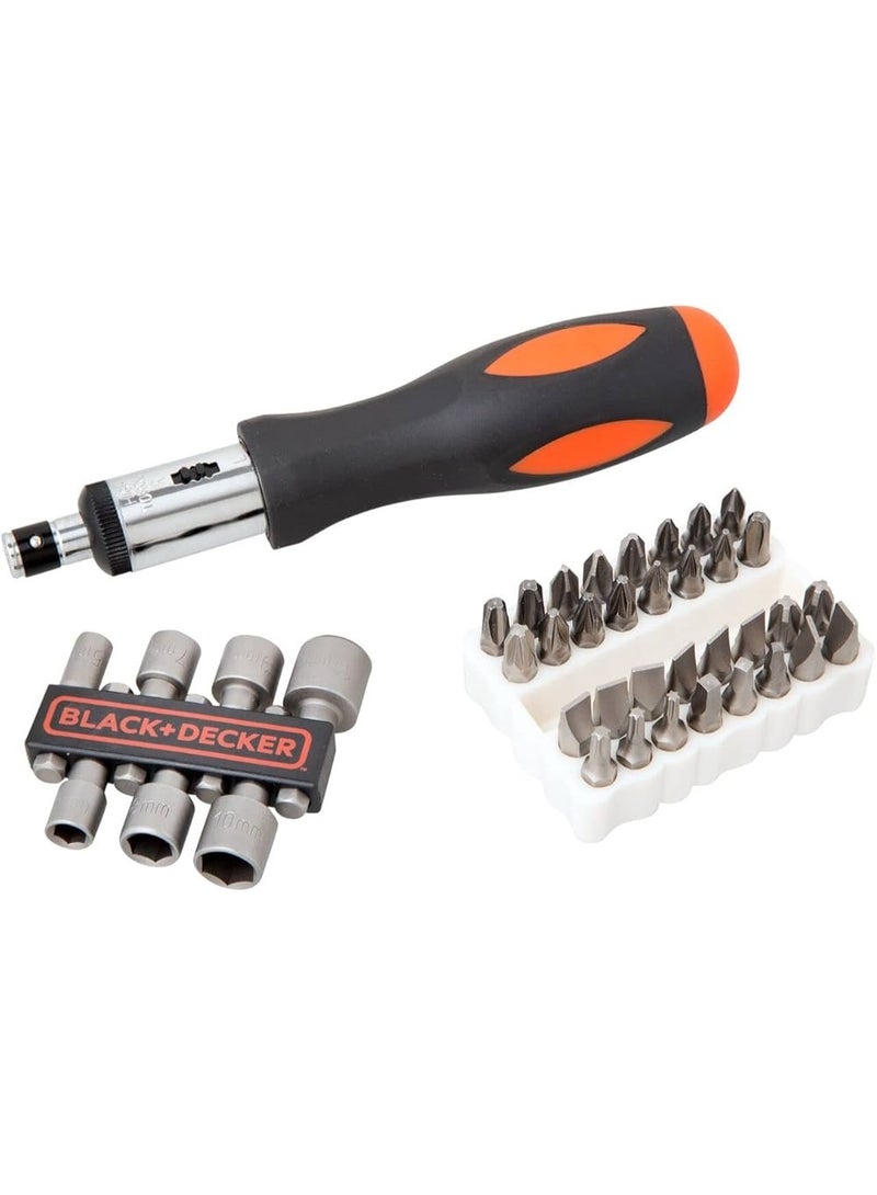Black+Decker A7062 40-Piece Screwdriver and Ratcheting Bit Set with Storage Case - Professional Hand Tool Kit for DIY & Home Repairs - Image 1