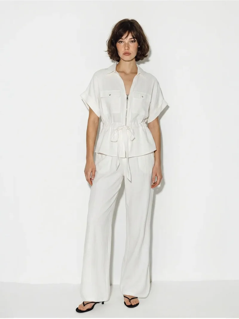 بيانكو لوتشي LUCCI Cotton Vest And Wide-Leg Trousers Set