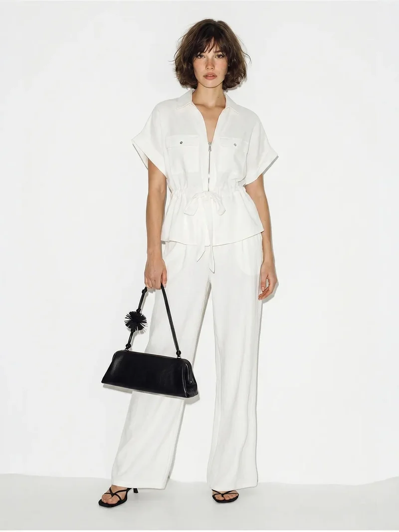 بيانكو لوتشي LUCCI Cotton Vest And Wide-Leg Trousers Set