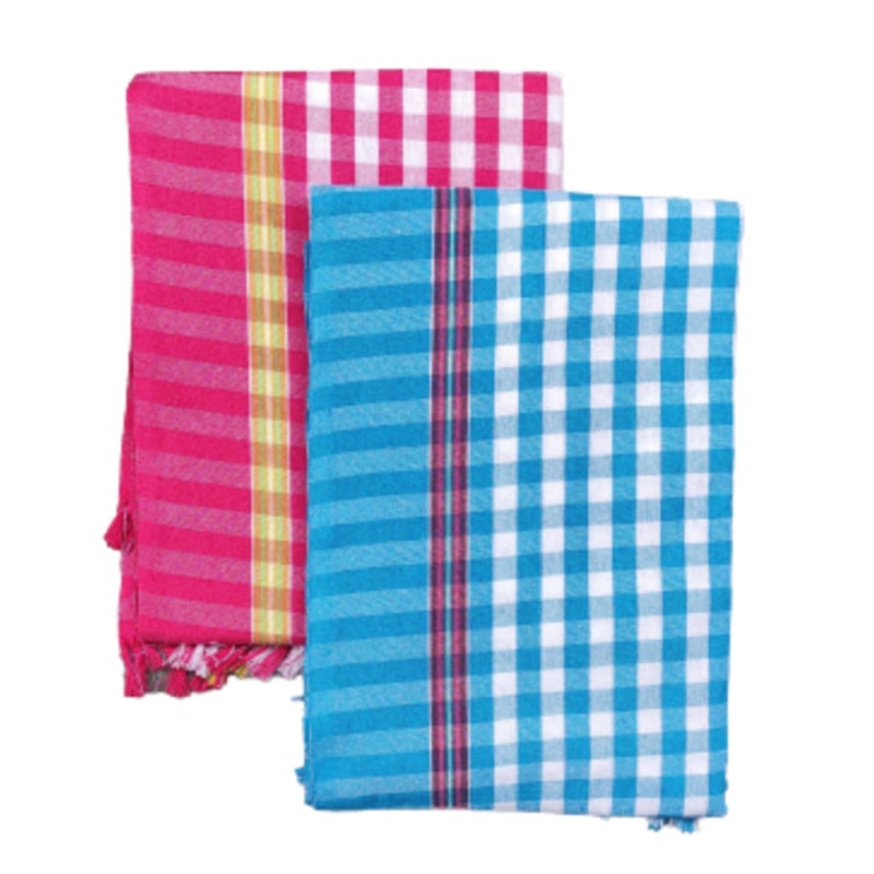 VUNNAVA Handloom 100% Pure Cotton Towels Small Size 26/52Inch(66/132cm) 2/4feet Heavy Quality(Multicolour Pack of 2) - Design 5 - Image 1