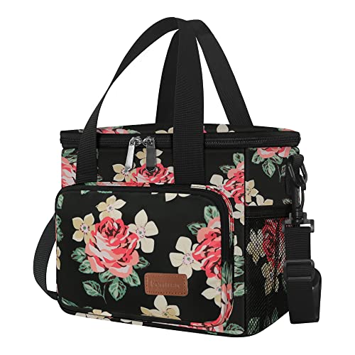 Femuar Lunch Bags for WomenMen Insulated Lunch Bag for Work Office Picnic Lunch Cooler Bag Leakproof Lunch Box with Adjustable Shoulder Strap Black Floral - Image 1