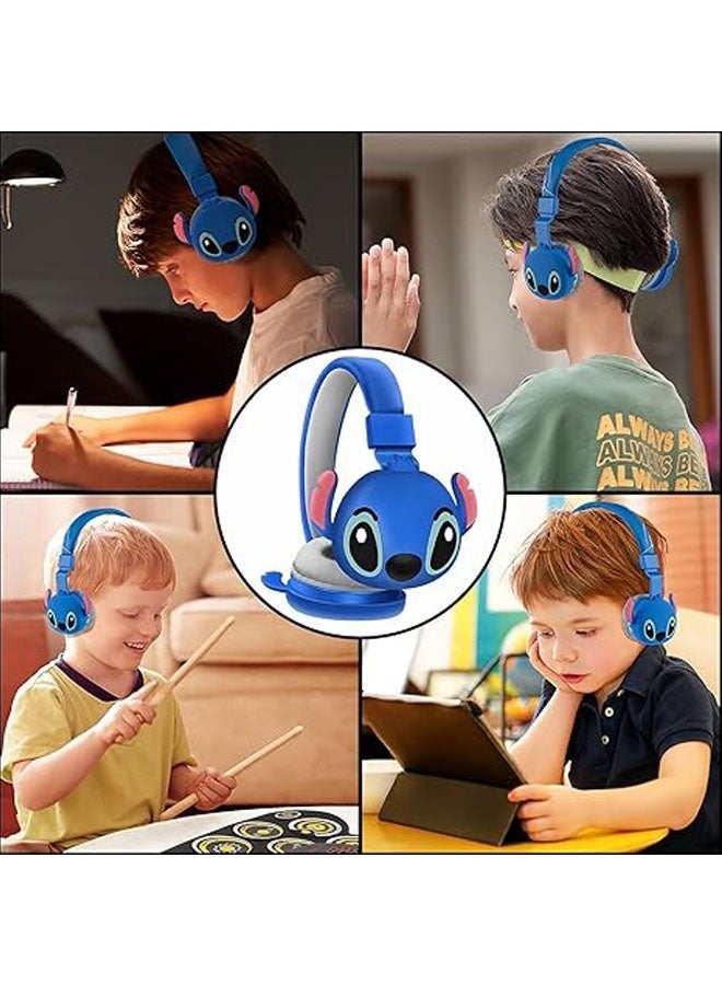 سماعات أذن لاسلكية بلوتوث بتصميم خياطة زرقاء للأطفال، سماعات قابلة للطي للأطفال مع تقنية تقليل الضوضاء، مناسبة لسماعات ستيريو للأطفال مع بطاقات TF، الهواتف المحمولة والأجهزة اللوحية. - Image 2