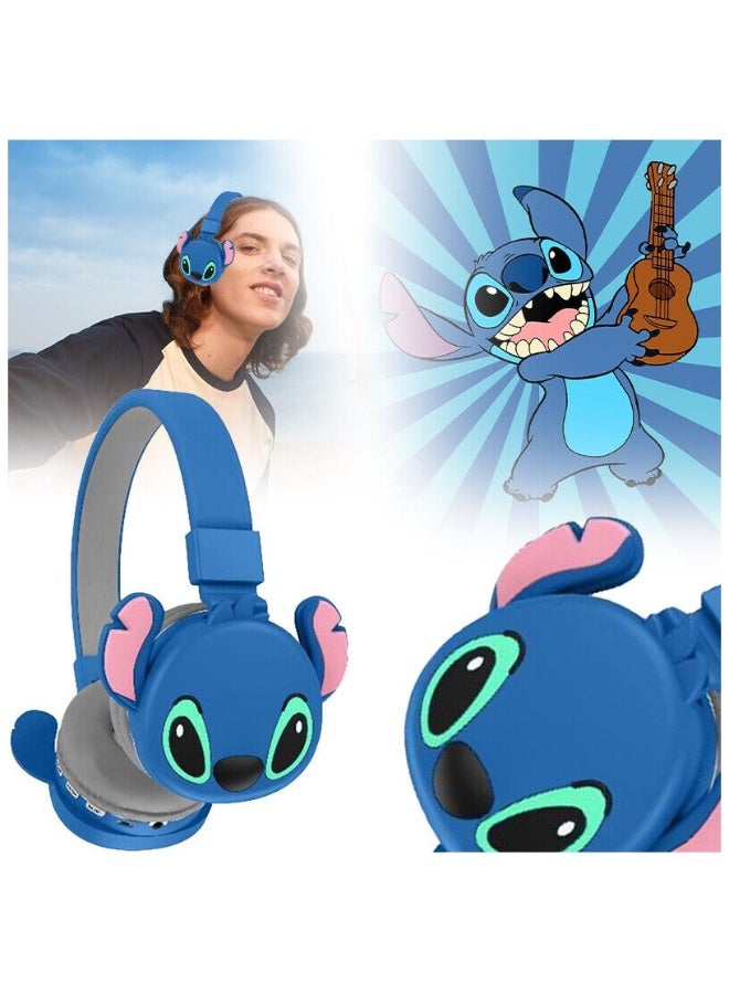 سماعات أذن لاسلكية بلوتوث بتصميم خياطة زرقاء للأطفال، سماعات قابلة للطي للأطفال مع تقنية تقليل الضوضاء، مناسبة لسماعات ستيريو للأطفال مع بطاقات TF، الهواتف المحمولة والأجهزة اللوحية. - Image 4