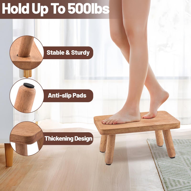 EOKPHULL Wooden Step Stool for Adults Seniors, Anti-Slip One Step Stools, Heavy Duty Stepping Stools Kitchen Step Stool with 500lbs Capacity for Office, Bedroom, Kitchen, Bathroom - Image 5