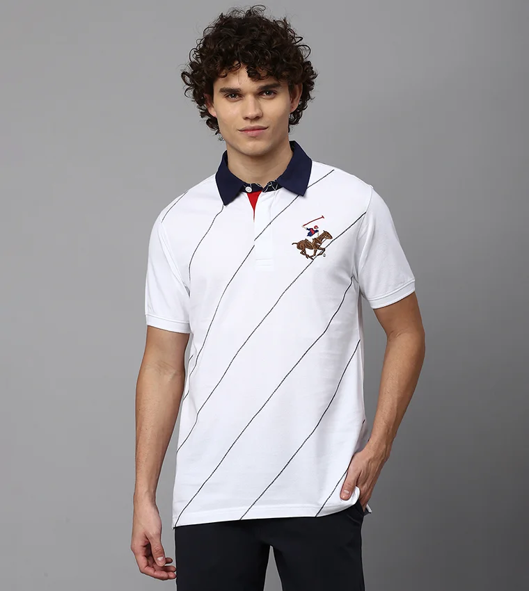 BEVERLY HILLS POLO CLUB Beverly Hills Polo Club Striped Collared Short Sleeves Polo T-Shirt