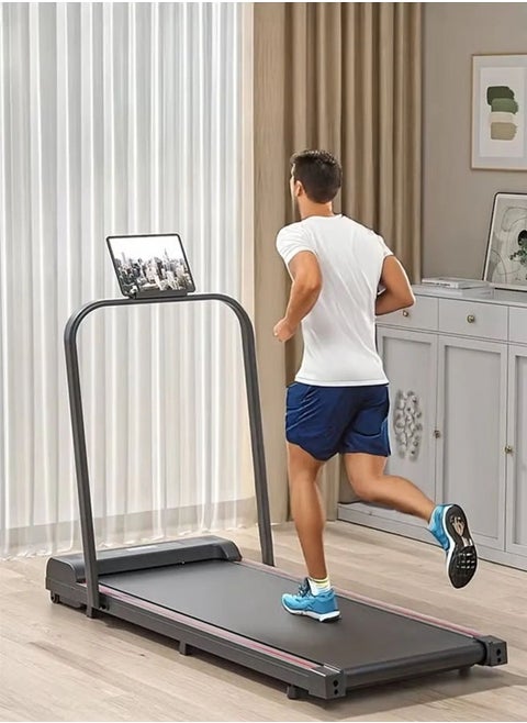 جهاز سير كهربائي يتحمل 100 كيلو بقوة 1.75 حصان 2 في 1 قابل للطي 2 مستوى انحدار يدوي مع جهاز تحكم عن بعد، مزود بحامل آيباد و عجلات لسهولة التنقل