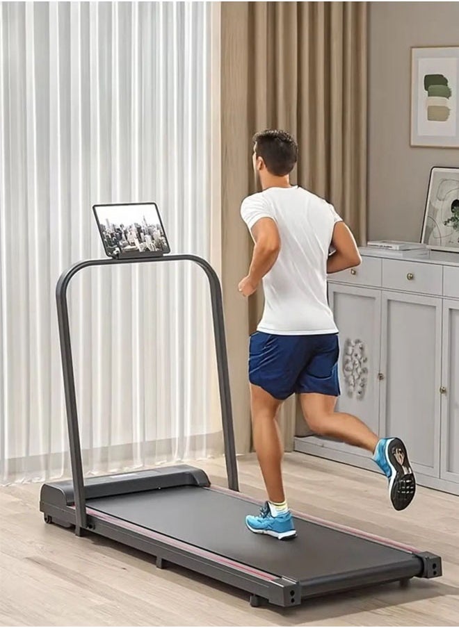 فيتنس ورلد جهاز سير كهربائي يتحمل 100 كيلو بقوة 1.75 حصان 2 في 1 قابل للطي 2 مستوى انحدار يدوي مع جهاز تحكم عن بعد، مزود بحامل آيباد و عجلات لسهولة التنقل  - Image 1