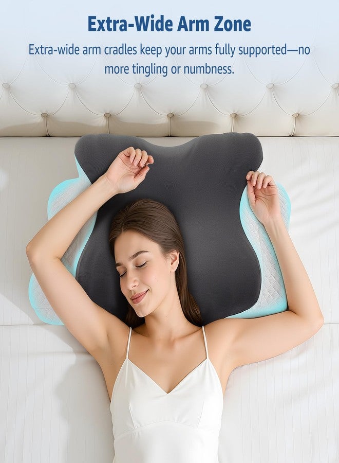 BRO Cervical Pillow for Neck Support: Contour Memory Foam Pillow for Side Back Stomach Sleepers - Ergonomic Neck Pillow with 2 Heights & Widened Armrest Design - Image 3