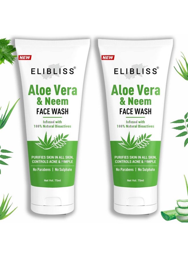 ELIBLISS - Aloe Vera & Neem Refreshing Gel Face Wash For Glowing Skin Daily Gentle Exfoliating Facial Cleanser Pack Of 2 - Image 1