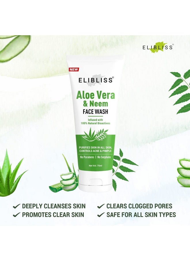 ELIBLISS - Aloe Vera & Neem Refreshing Gel Face Wash For Glowing Skin Daily Gentle Exfoliating Facial Cleanser Pack Of 2 - Image 1