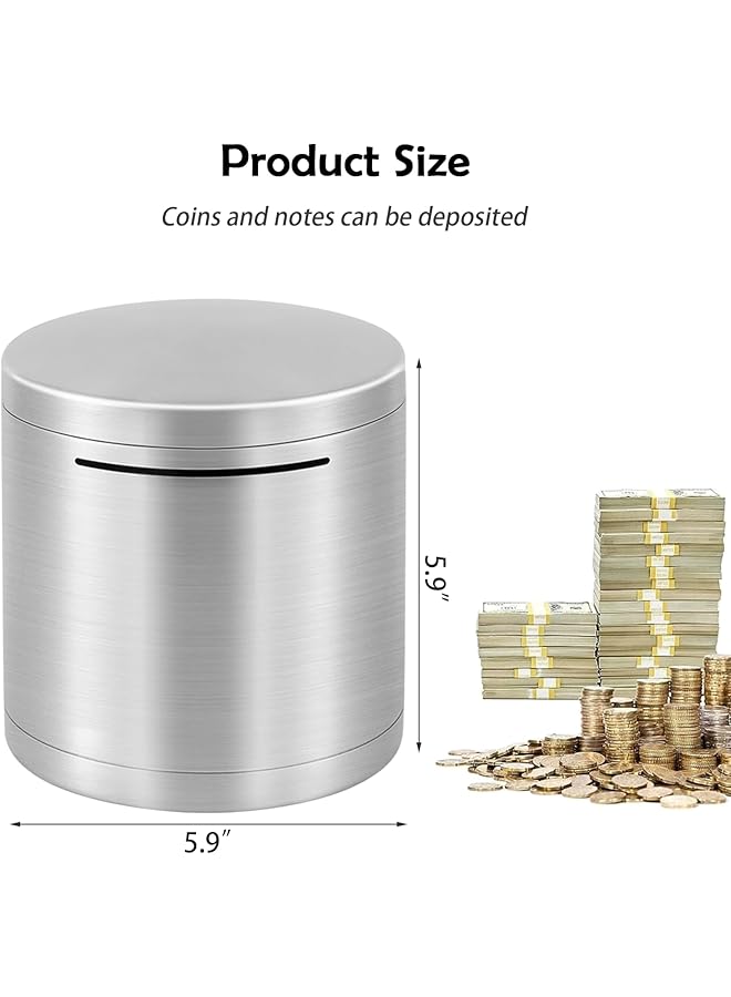 إيروريكس حصالة نقود للكبار مصنوعة من الفولاذ المقاوم للصدأ حصالة نقود غير قابلة للكسر تساعد في الميزانية والتوفير يجب كسرها لفتح حصالة نقود لتوفير المال 5.9 بوصة - Image 2
