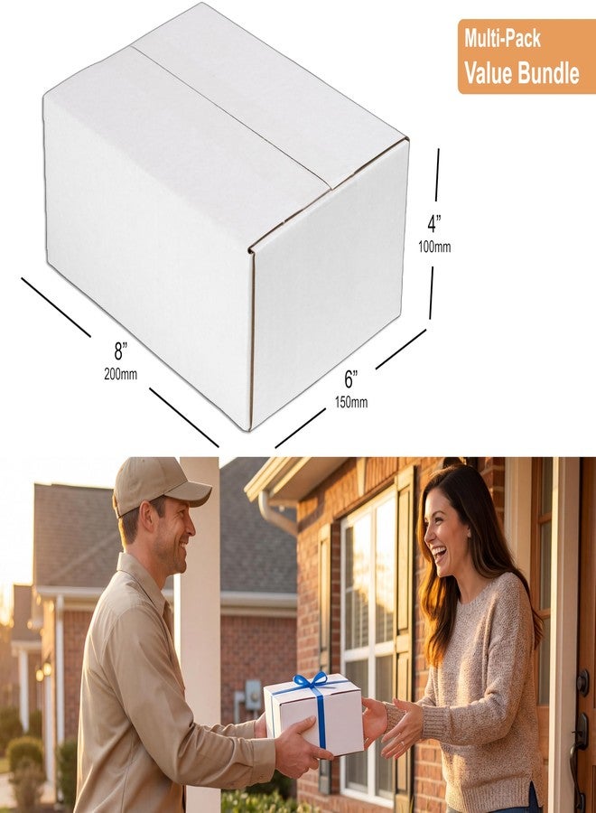 BOARDS+ عبوة من 10 صناديق شحن من الورق المقوى الأبيض، مقاس 8×6×4، صناديق بريد متوسطة الحجم مناسبة للشركات الصغيرة للتعبئة والنقل والتخزين - Image 2