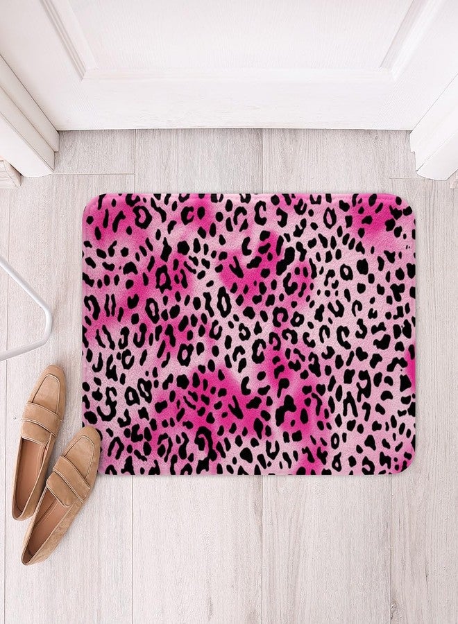 Feelyou Leopard Print Non Slip Bath Mat Pink Black Leopard Polyester Bath Rug for Kids Boys Girls Cheetah Soft Fleece Door Carpet Animal Skin Theme Bathroom Floor Indoor Doormat,16x24 Inch - Image 1