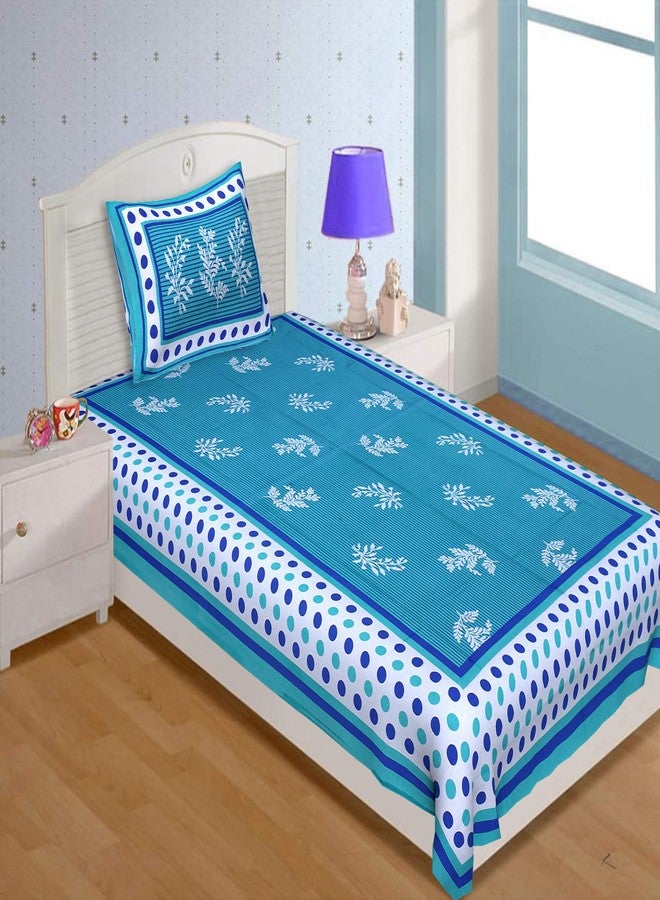 EarlyMart Cotton Floral Comfort Rajasthani Jaipuri Traditional Sanganeri Print 140 TC Cotton Single Size Bed Bedsheet with 1 Pillow Cover - (Blue) - Image 1