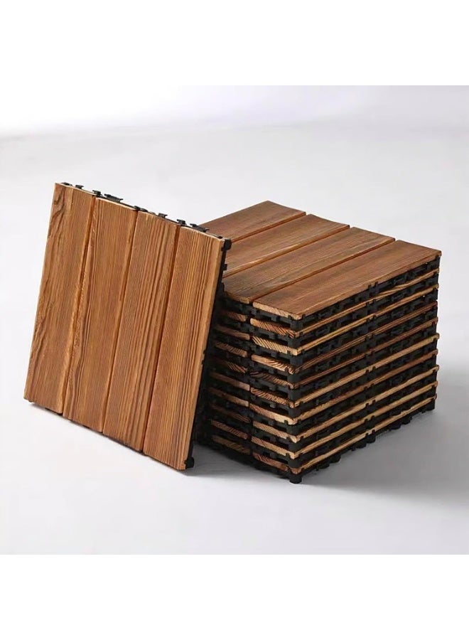 LINGWEI Pack of 10 Wooden Decking Tiles Hardwood Patio Outdoor Floor Tiles For Interlocking Wood Balcony Roof Terrace - Image 2
