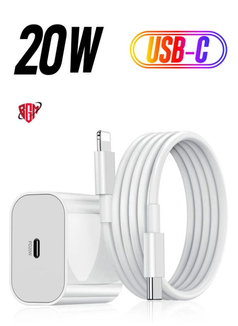 20W Type-C PD Super Fast Charger Wall Adapter with 1M Type-C to Lightning Cable Quick Charge 3.0 & Power Delivery 3.0 Compatible with iPhone 13/13 Mini/13 Pro Max/12/12 Pro Max, iPad Mini/Pro