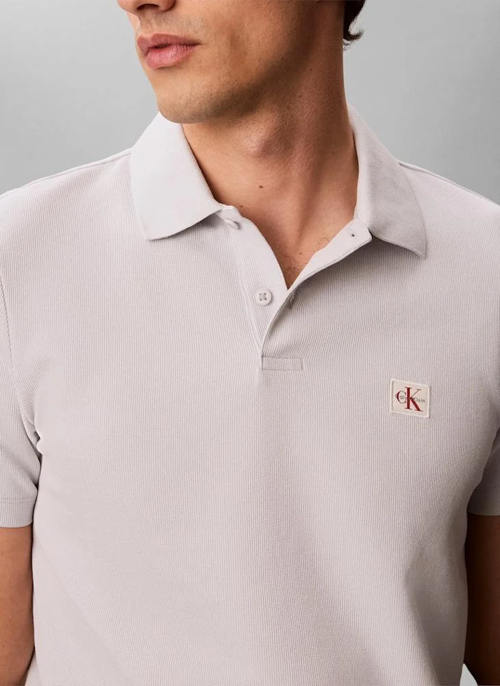 Calvin Klein Jeans Marble Gray Classic Fit Micro Waffle Knit Polo Shirt for Men | Best Price UAE