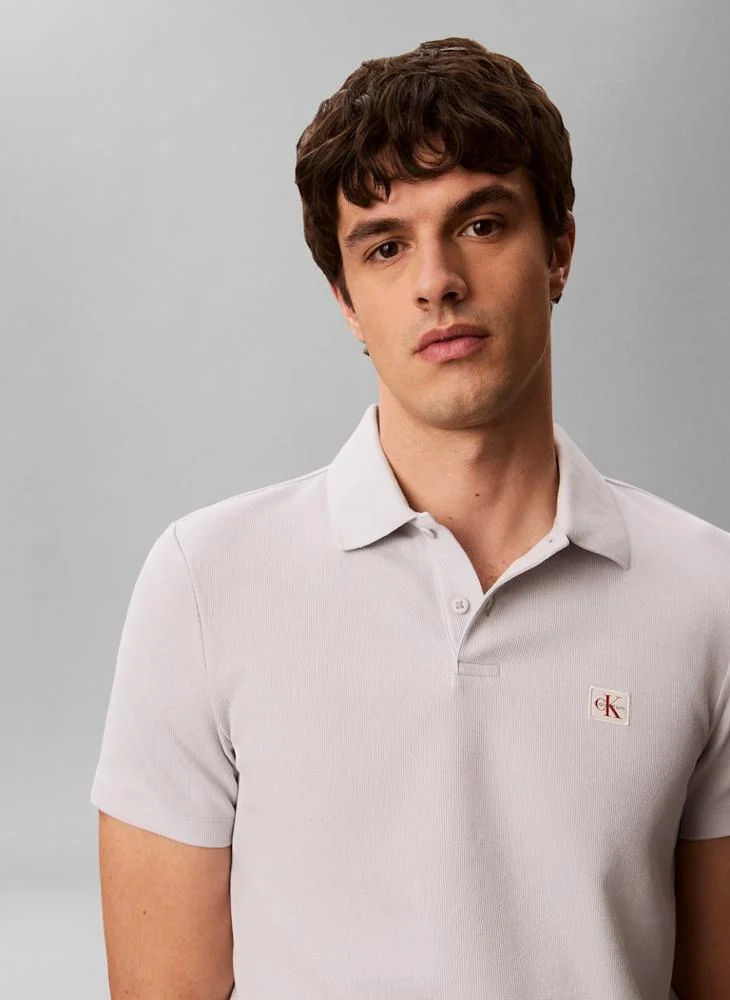 Calvin Klein Jeans Marble Gray Classic Fit Micro Waffle Knit Polo Shirt for Men | Best Price UAE