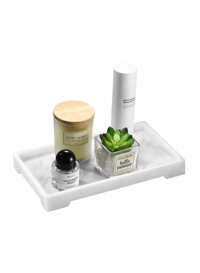 Luxspire صينية زينة تخزين خزان المرحاض صينية ريزين صينية حوض الاستحمام صينية حمام بنمط رخام صينية منظم زينة للمناديل الشموع الصابون المناشف النباتات وغيرها حجم متوسط رخام أبيض - Image 1