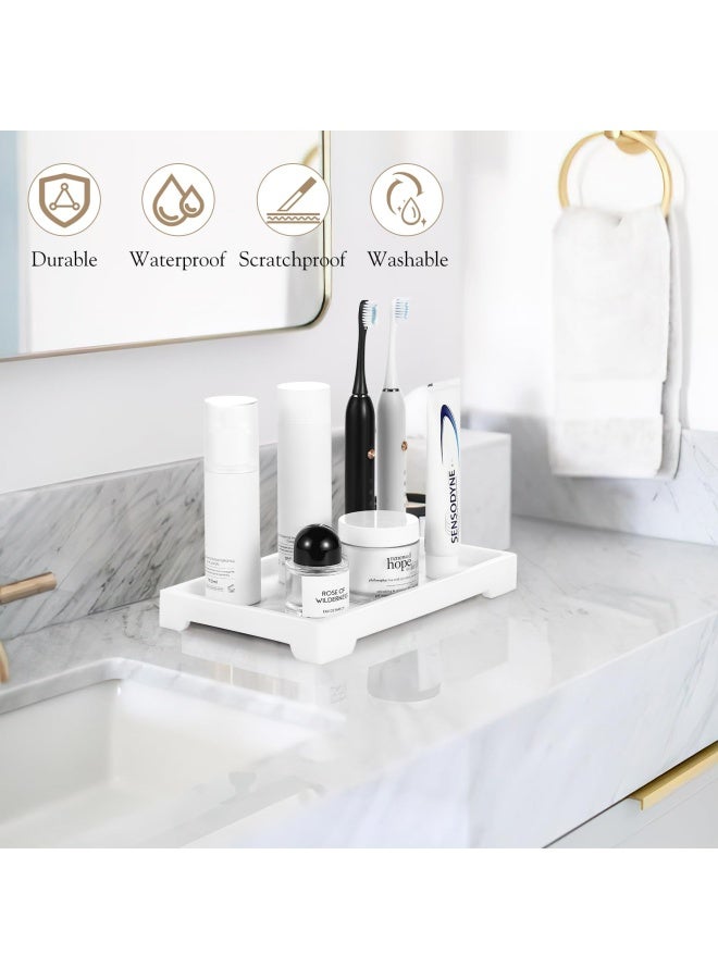 Luxspire صينية زينة تخزين خزان المرحاض صينية ريزين صينية حوض الاستحمام صينية حمام بنمط رخام صينية منظم زينة للمناديل الشموع الصابون المناشف النباتات وغيرها حجم متوسط رخام أبيض - Image 3