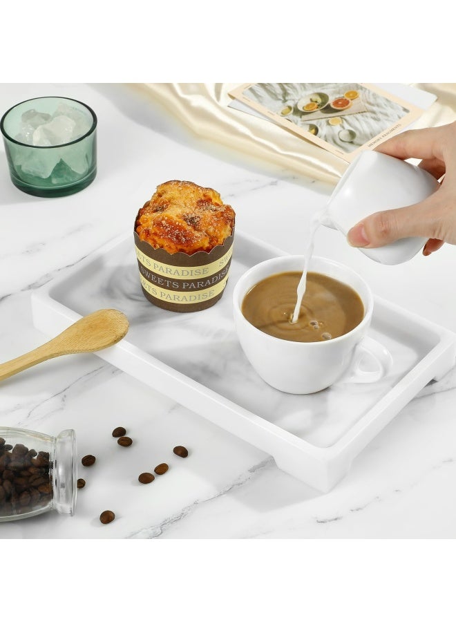 Luxspire صينية زينة تخزين خزان المرحاض صينية ريزين صينية حوض الاستحمام صينية حمام بنمط رخام صينية منظم زينة للمناديل الشموع الصابون المناشف النباتات وغيرها حجم متوسط رخام أبيض - Image 4