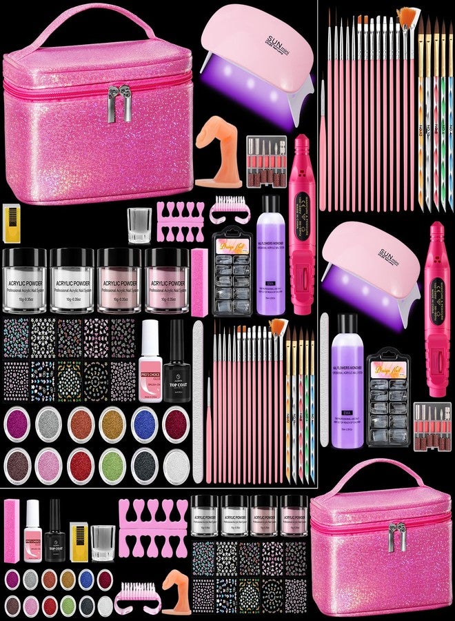 Deciniee Nail Kit for Beginners with Everything: Professional Nails Kit Acrylic Set with Practice Finger Drill U V Light Acrylic Powder Liquid Decorations in Makeup Bag for Women Salon (Bling Pink) - Image 1