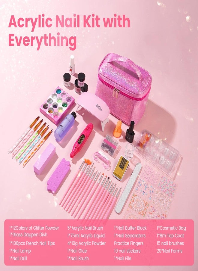 Deciniee Nail Kit for Beginners with Everything: Professional Nails Kit Acrylic Set with Practice Finger Drill U V Light Acrylic Powder Liquid Decorations in Makeup Bag for Women Salon (Bling Pink) - Image 2