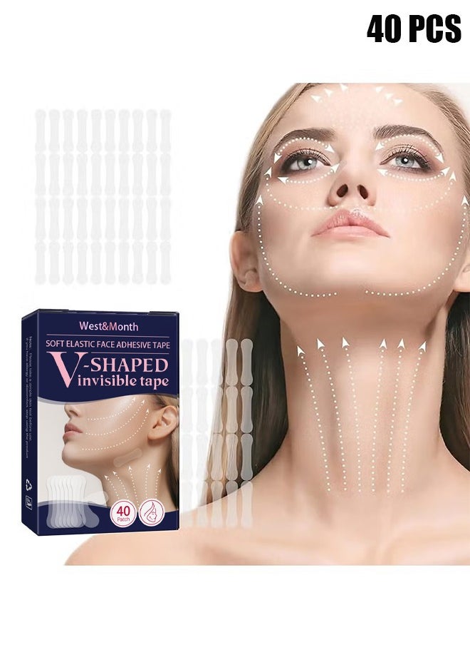 West&Month Face Lift Tape 40Pcs V Shaped Invisible Stickers Double Chin V Line Lifting Patch Tighten Hide And Wrinkles Around The Eyes and Neck Saggy Skin Make up Tools  - Image 1